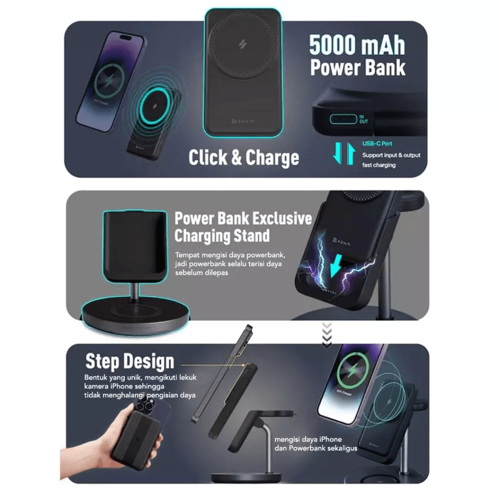 Adam Elements - Wireless MAG 5 5-in-1 Charging Charger Solution + 5.000 5000mAh MagSafe - SFI Group - 4