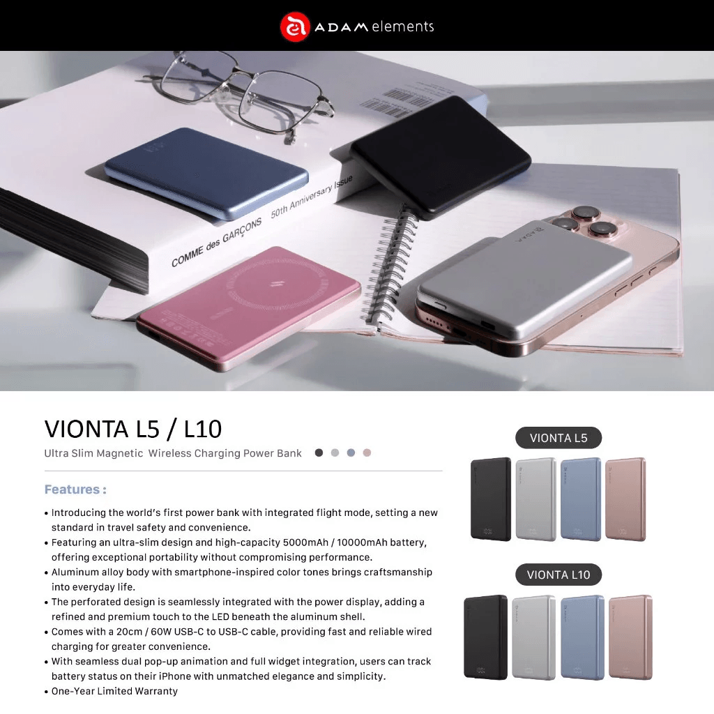 Adam Elements Vionta L10 L5 Ultra Slim Magnetic Wireless Charging Power Bank Powerbank 10.000 10000mAh 5.000 5000mAh - SFI Group - 3