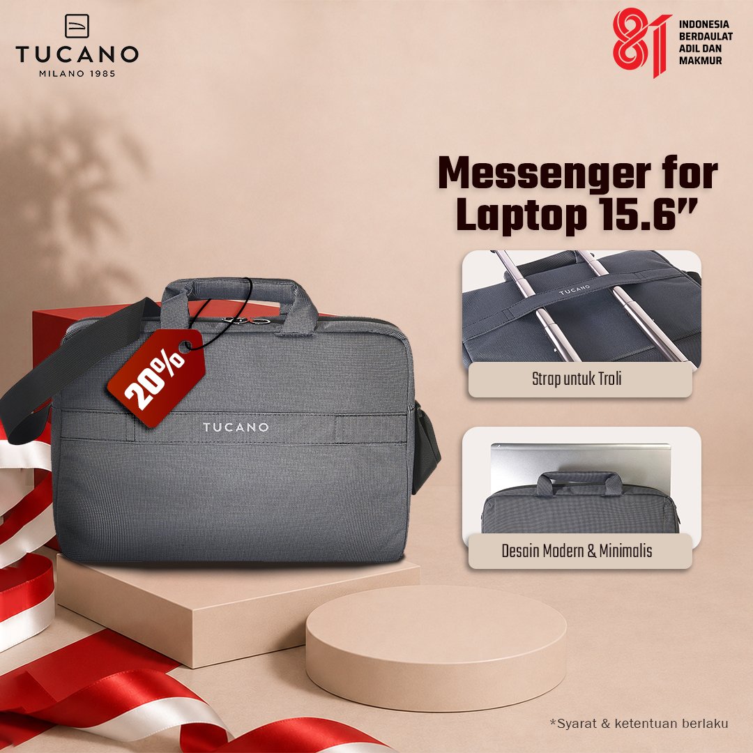 [PROMO KEMERDEKAAN] TUCANO Tas Selempang Shoulder Bag 15.6 Inch (Up to MacBook Pro 16) Loop Slim BSLOOP15-BK - Desain Tipis Ringan Original