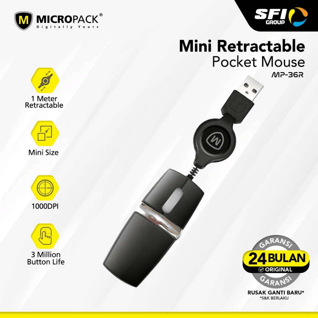 Micropack Ultra Mini Pocket Mouse With Retracrable Cable - MP-36R - SFI Group