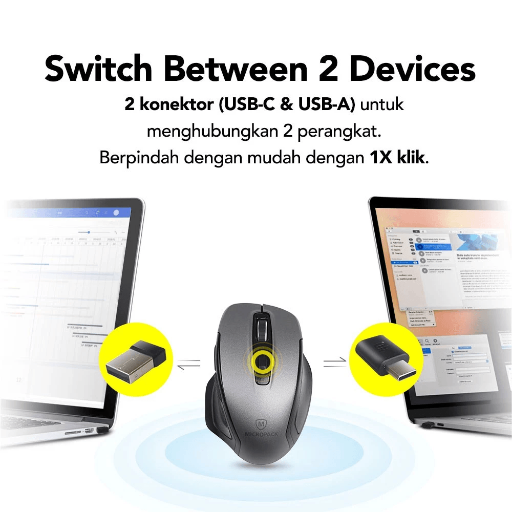 Micropack Mouse Wireless - Dual Receiver USB-C & USB-A - 6 Buttons - Easy Switch - MP-752W - SFI Group - 2