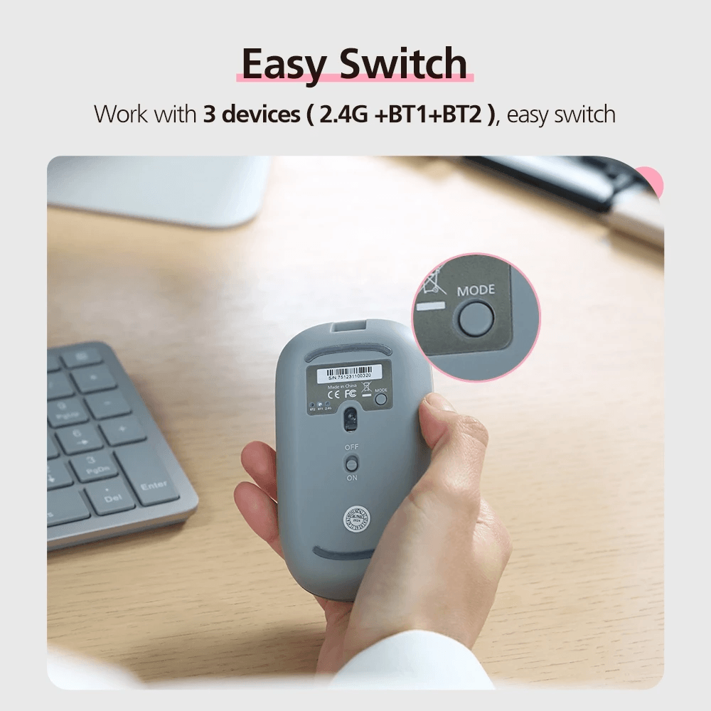 Micropack Mouse Wireless & Bluetooth - Silent Click - Rechargeable - ML-203W-GY - SFI Group - 2