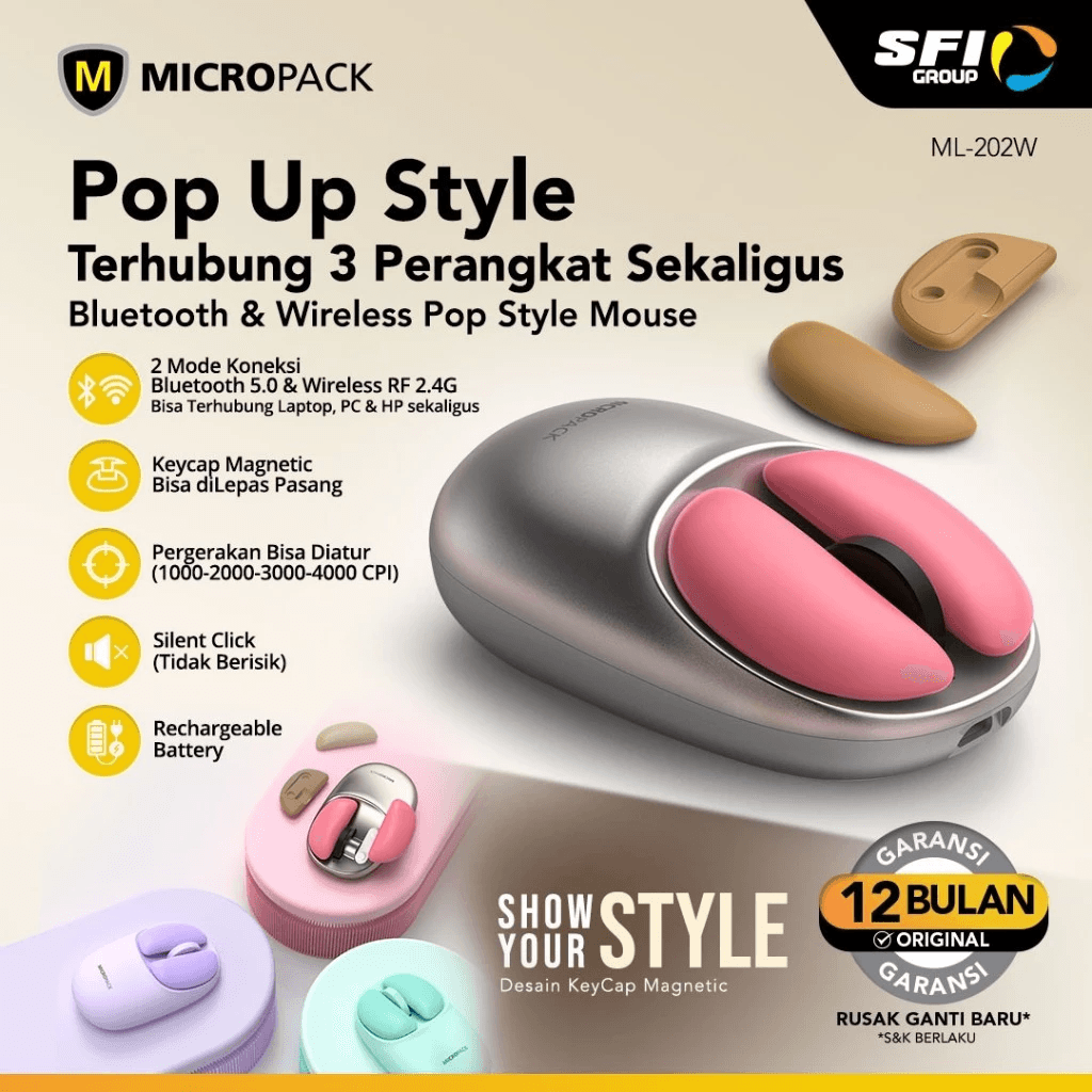 Micropack Mouse Wireless & Bluetooth - Silent Click - Rechargeable - ML-202W - SFI Group