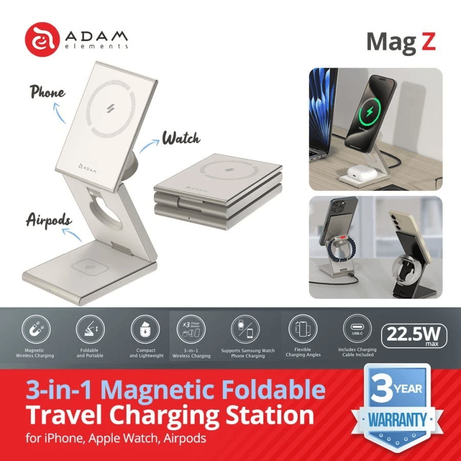 Adam Elements - Magnetic 3 In 1 Foldable Wireless Travel Charging Charger Station - Mag Z - SFI Group