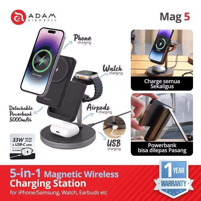 Adam Elements - Wireless MAG 5 5-in-1 Charging Charger Solution + 5.000 5000mAh MagSafe - SFI Group