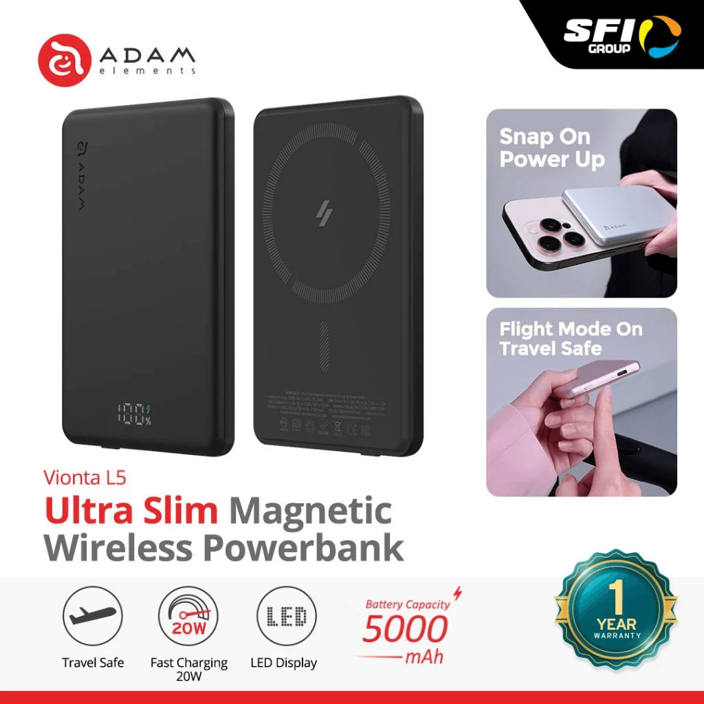 Adam Elements Vionta L10 L5 Ultra Slim Magnetic Wireless Charging Power Bank Powerbank 10.000 10000mAh 5.000 5000mAh - SFI Group