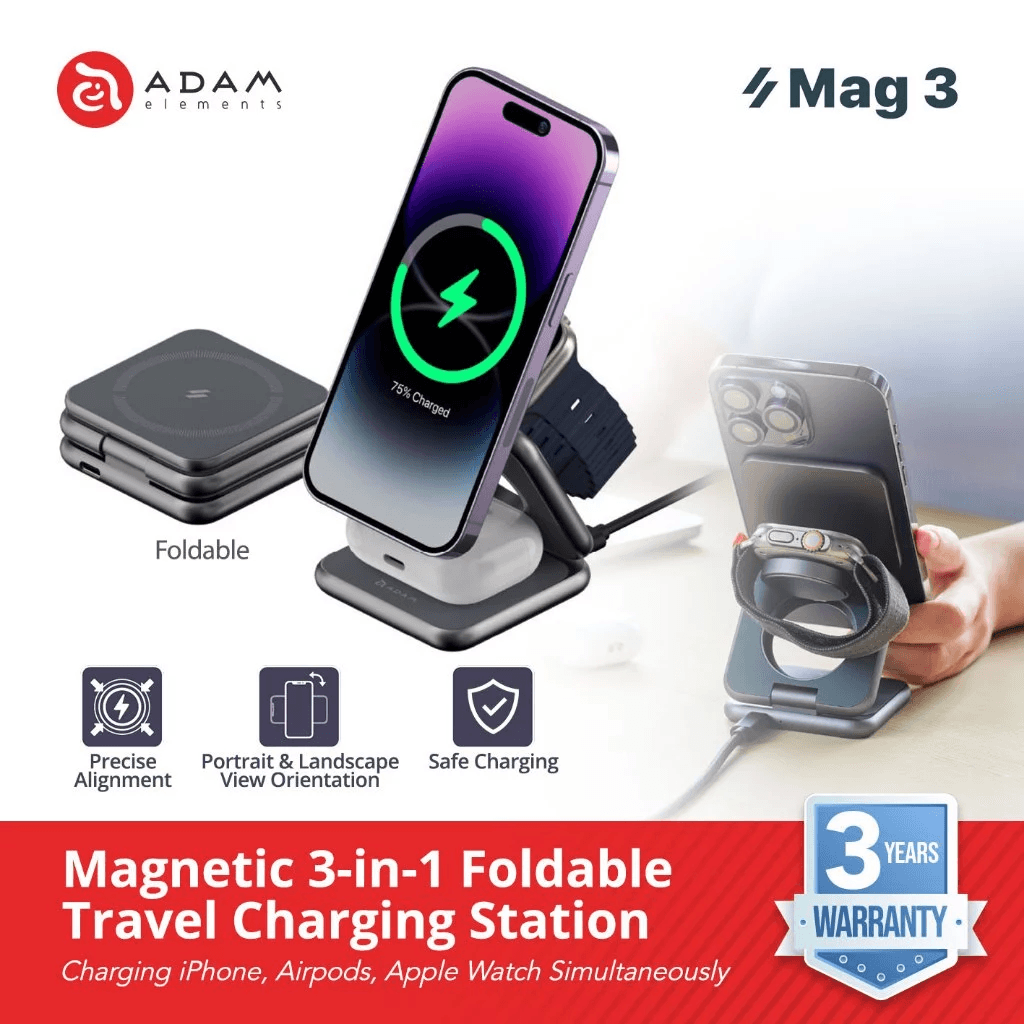 Adam Elements - Wireless Magnetic 3-In-1 Foldable Travel Charging Charger Station - Mag 3 - SFI Group
