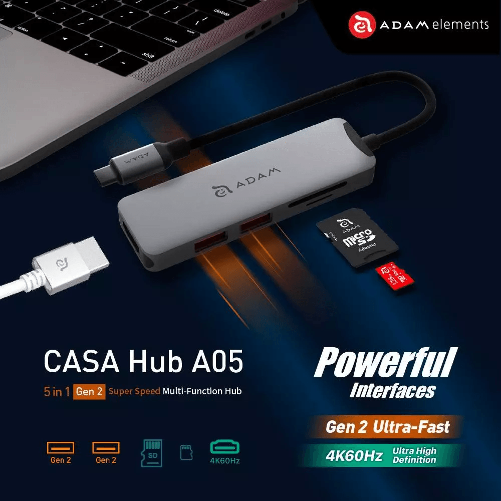 Adam Elements - CASA HUB A05 - Data Converter 5 Port Superspeed USB C - GREY - 4