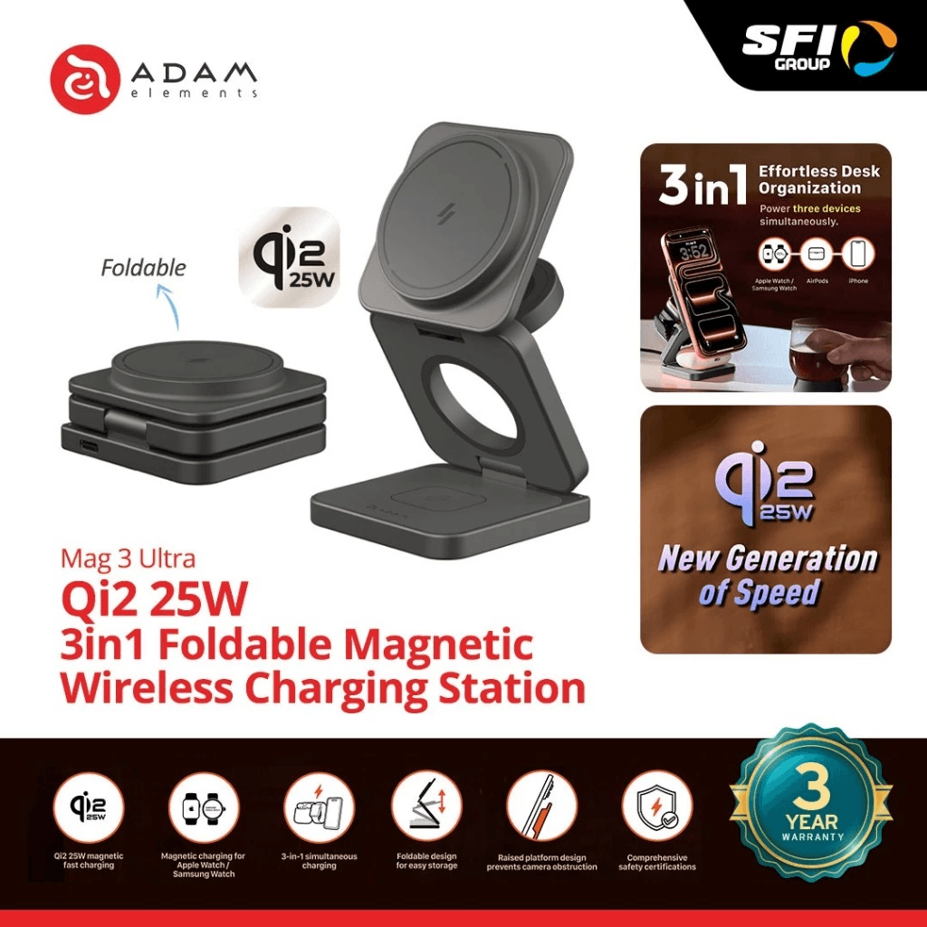 Adam Elements Mag 3 Ultra Qi2 25W - Magnetic 3 in 1 Foldable Travel Charging Charger Station - SFI Group