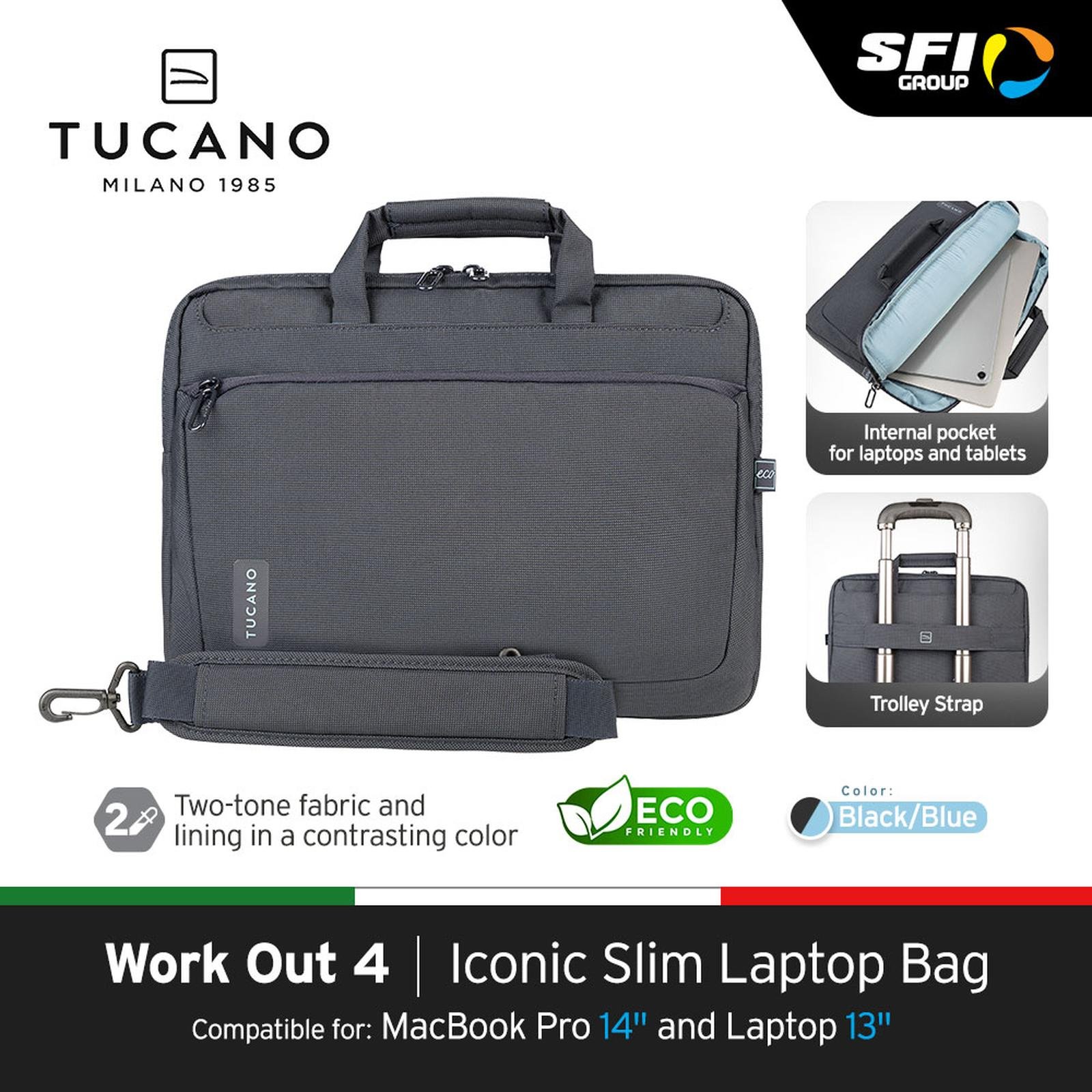 TUCANO Tas Selempang Shoulder Bag 14 Inch (Up to MacBook Pro 14) Svolta BSVO1314 - Desain Slim Banyak Sekat Original - Hitam