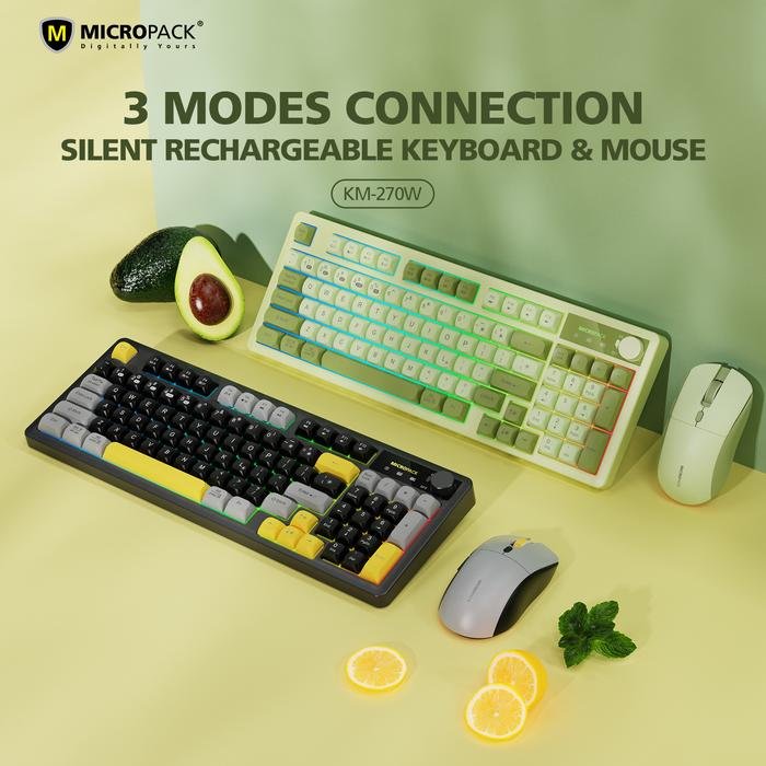 Micropack Keyboard Mouse Combo Wireless - Lifestyle - USB-A Receiver Bluetooth Type-C Cable - Multifunction Knob - KM-270W - 3