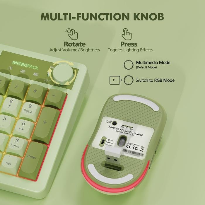 Micropack Keyboard Mouse Combo Wireless - Lifestyle - USB-A Receiver Bluetooth Type-C Cable - Multifunction Knob - KM-270W - 5