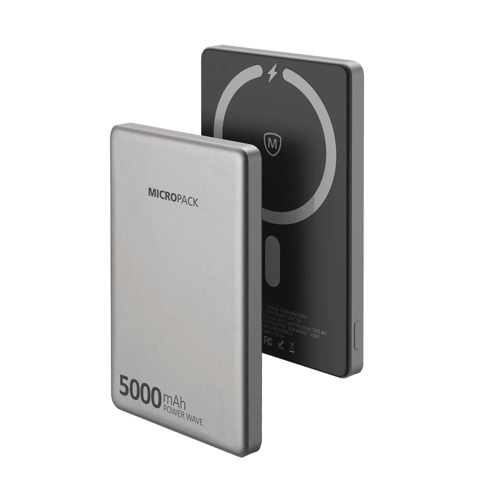 Micropack Wireless Powerbank 5000 mAh - Fast Charging 20 watt - CCC - Ultra Slim 8,8 mm - USB-C & Lightning - Power Bank - WPB-5S - SFI Group - Titanium